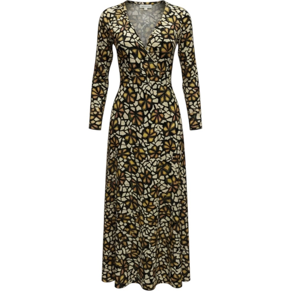 Ba&sh Lady Dress Ecru Geometric Mosaic Print V-Neck Maxi Dress Size 4